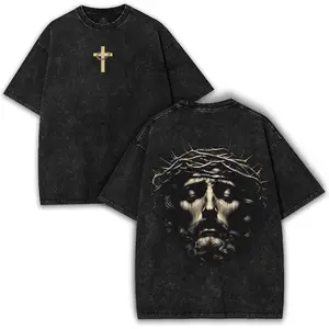 Jesus Crown of Thorns Washed T-Shirt – Vintage Christian Faithcore Streetwear Oversized Tee