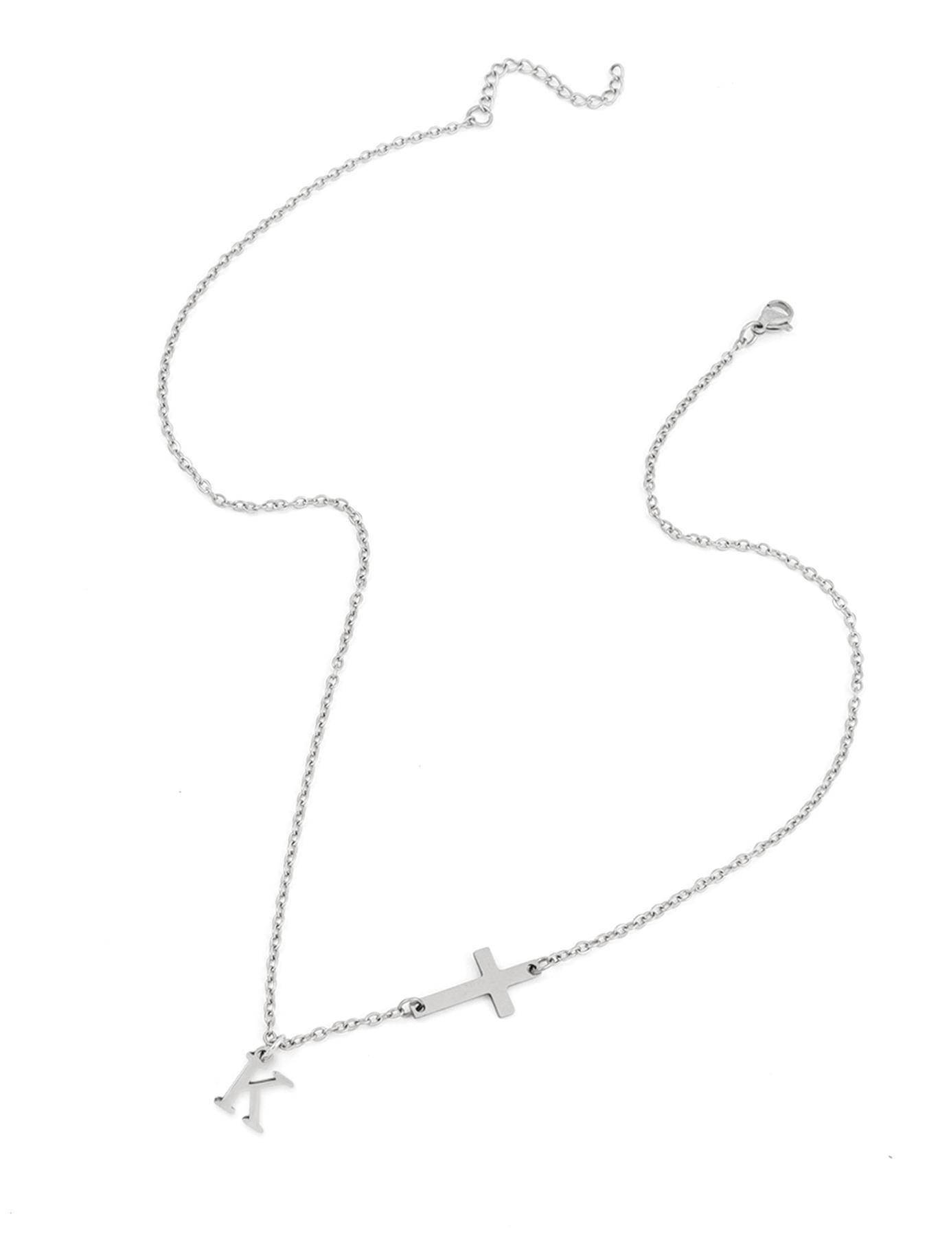 Fashion Initial Necklace for Women, Cross & Letter Pendant Necklace, Stainless Steel Jewelry for Party, Daily Decor, Trendy All-match & Exquisite Jewelry for Birthday Gift, Statement Necklace, Non Tarnish Jewelry