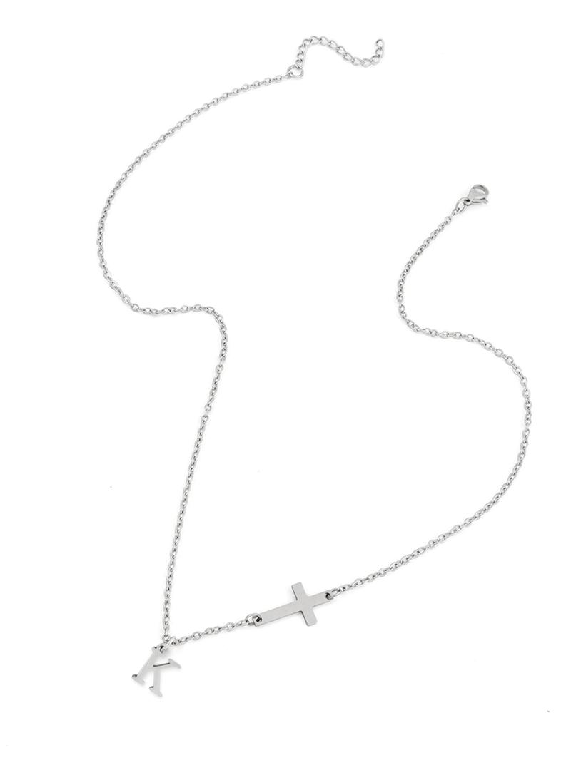 Fashion Initial Necklace for Women, Cross & Letter Pendant Necklace, Stainless Steel Jewelry for Party, Daily Decor, Trendy All-match & Exquisite Jewelry for Birthday Gift, Statement Necklace, Non Tarnish Jewelry