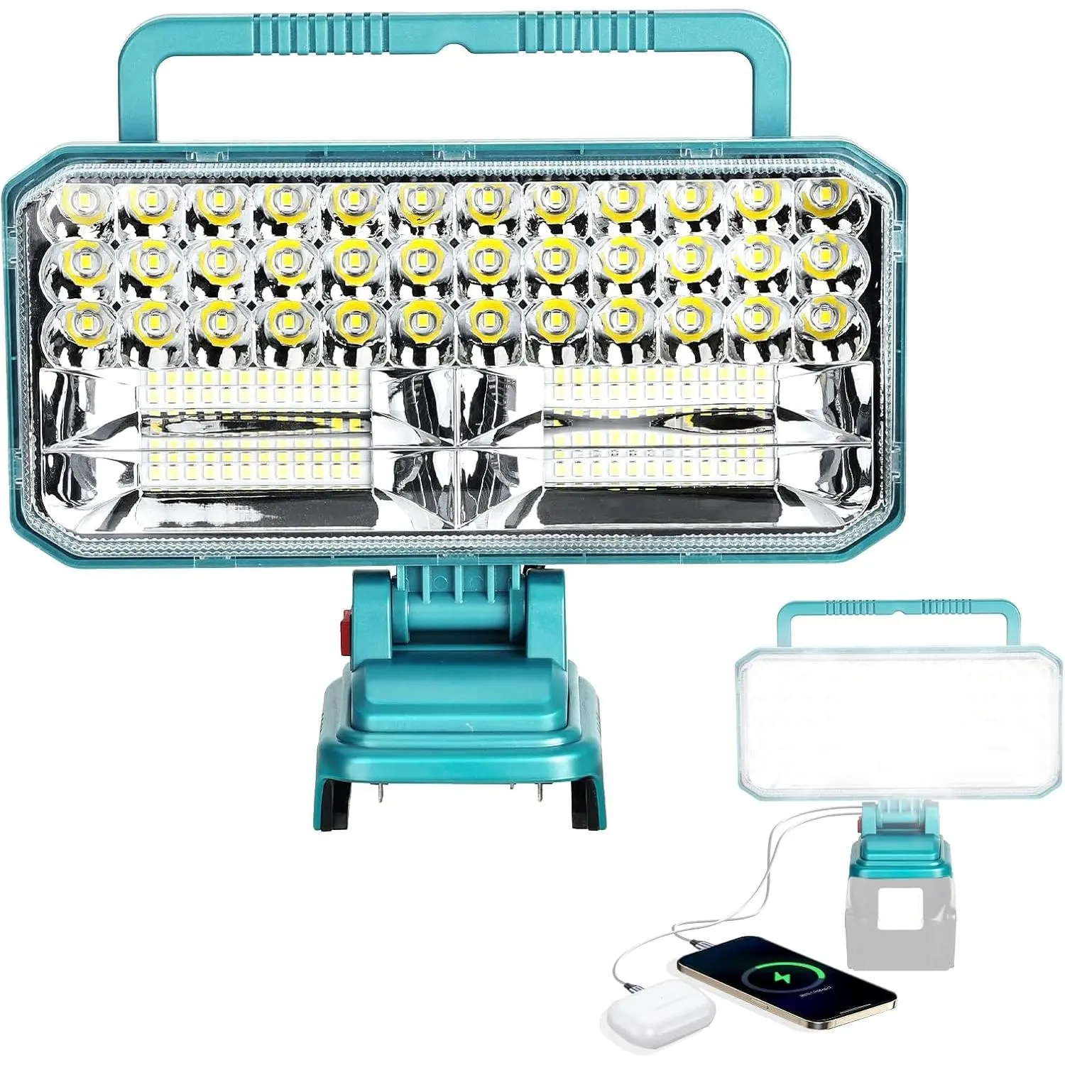 4200LM Max Cordless LED Jobsite Flood Light for Makita 18V Battery, 9'' Portable LED Shop Light 2Modes, Adjustable Lamp Head, USB & Type-C Output, Outdoor Camping Mechanic Task Light(No Battery), Compact, Adjustable Head