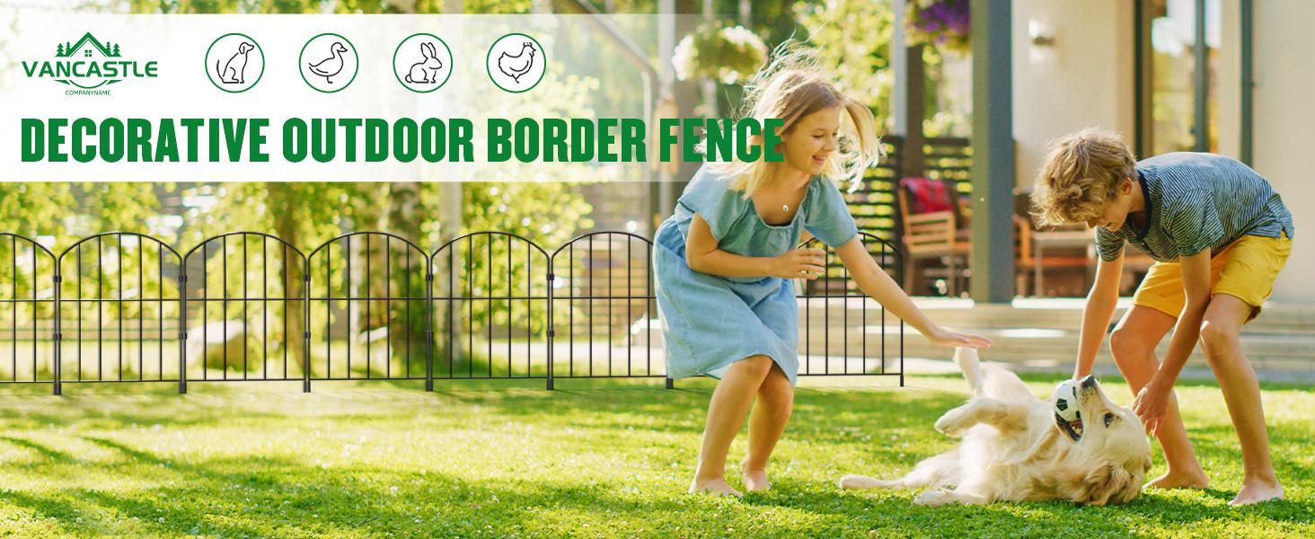 VANCASTLE 12.6x24 inch Decorative Garden Fence Outdoor, Total 10.5ft (L)x24in (H)/26ft (L)x24in (H), Rustproof Metal Landscape Barrier Fence, Black Fence for Yard, Patio Lawn, 10/25 Panels