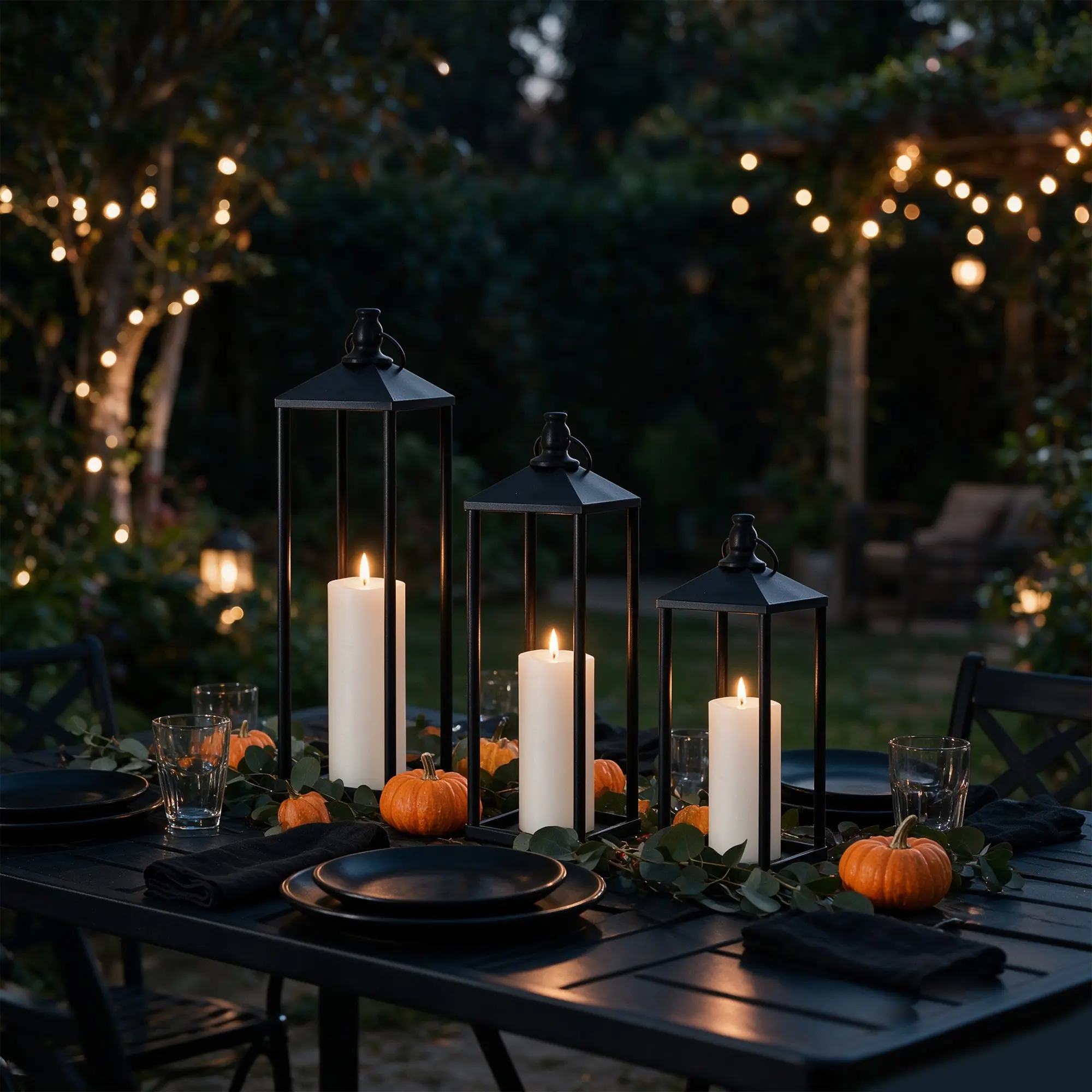23 Inch 19 Inch 17 Inch Lantern Decor, 3 Piece Set Metal Candle Lantern, Halloween Modern Farmhouse Floor Lantern for Room Doorway Courtyard Garden