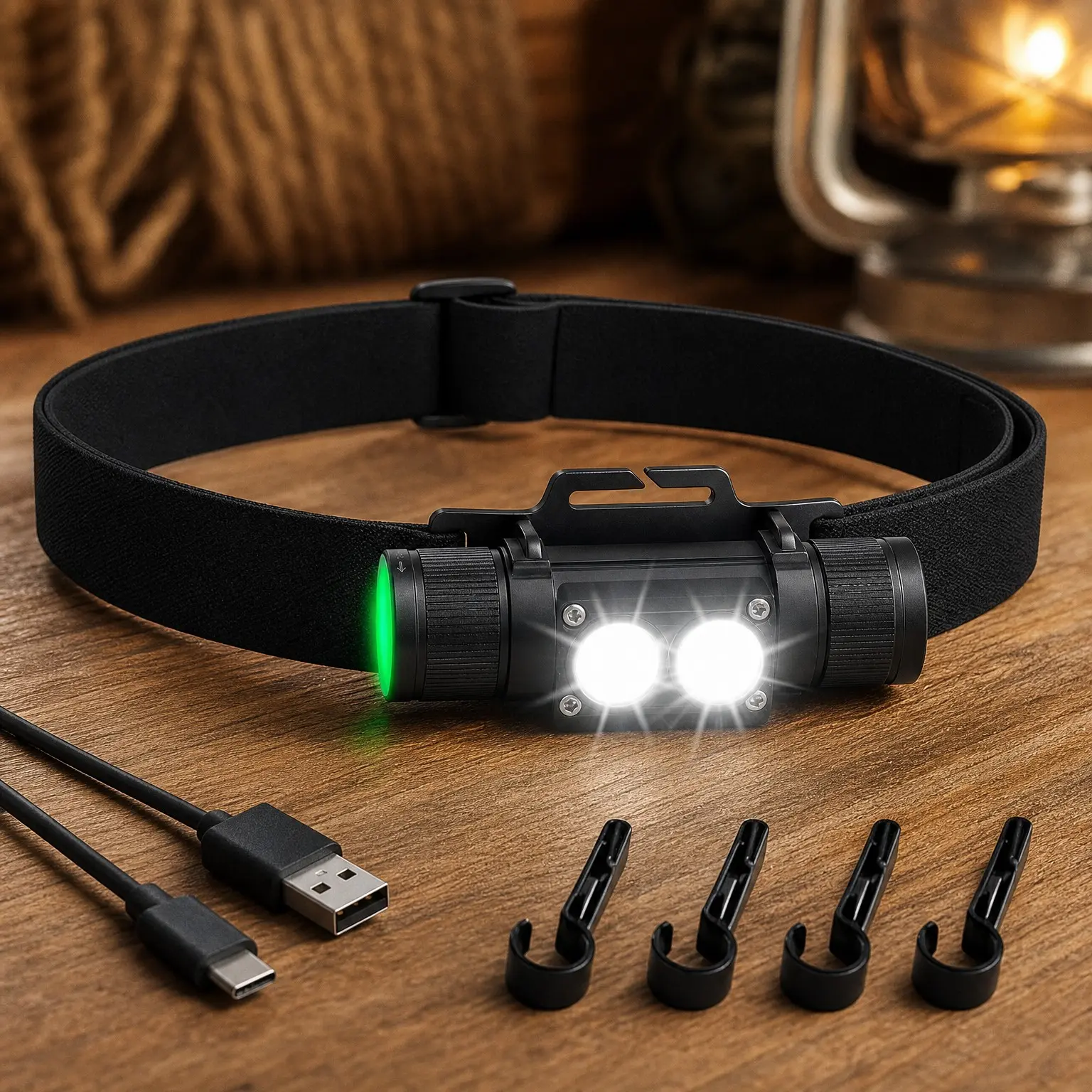 Ultra Bright Rechargeable Headlamp – IPX7 Waterproof, 1200 Lumen LED Light for Work & Outdoors, with Battery & Hooks - Perfect for Hard Hat or HelmetGift