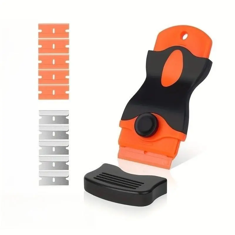 Multi-Functional Cleaning Tool, Ergonomic Design, Paint Scraper, Glass Scraper, Tough Scraper with 5 Metal and 5 Plastic Blades, Removes Labels, Glue, Paint, Stickers