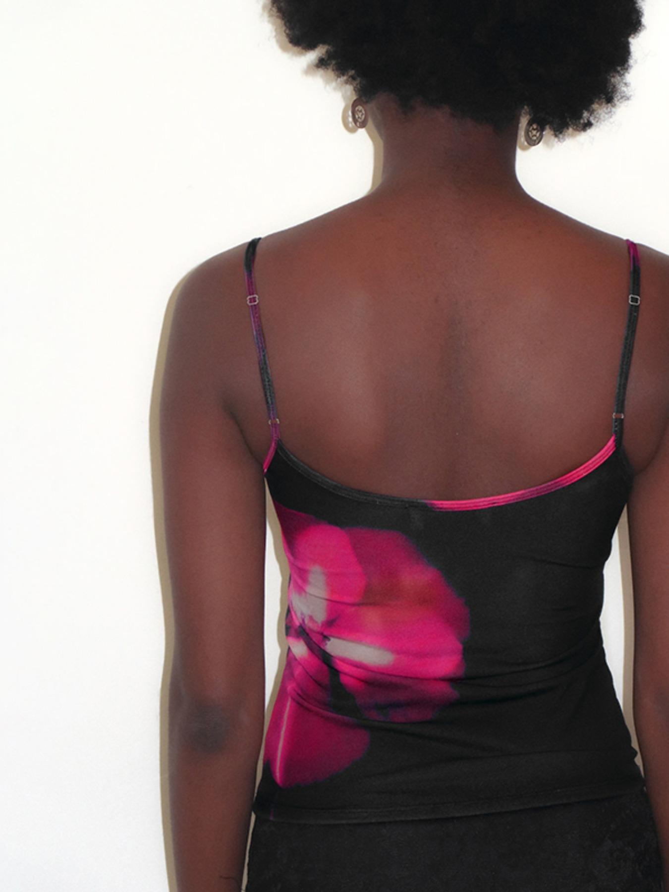 Women's Floral Print Backless Cami Top, Casual 2000s Y2K Adjustable Spaghetti Strap Short Crop Top, Ladies Back To School Summer Clothes for Party Club, Womenswear