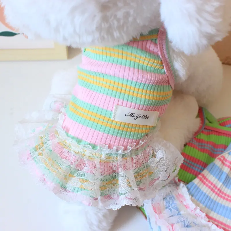 Pet Princess Dress Teddy Bear Poodle Teddy Bear Camisole Gauze Dress, Dog Summer Outfit, Thin Style, Cute Bow Striped Dress