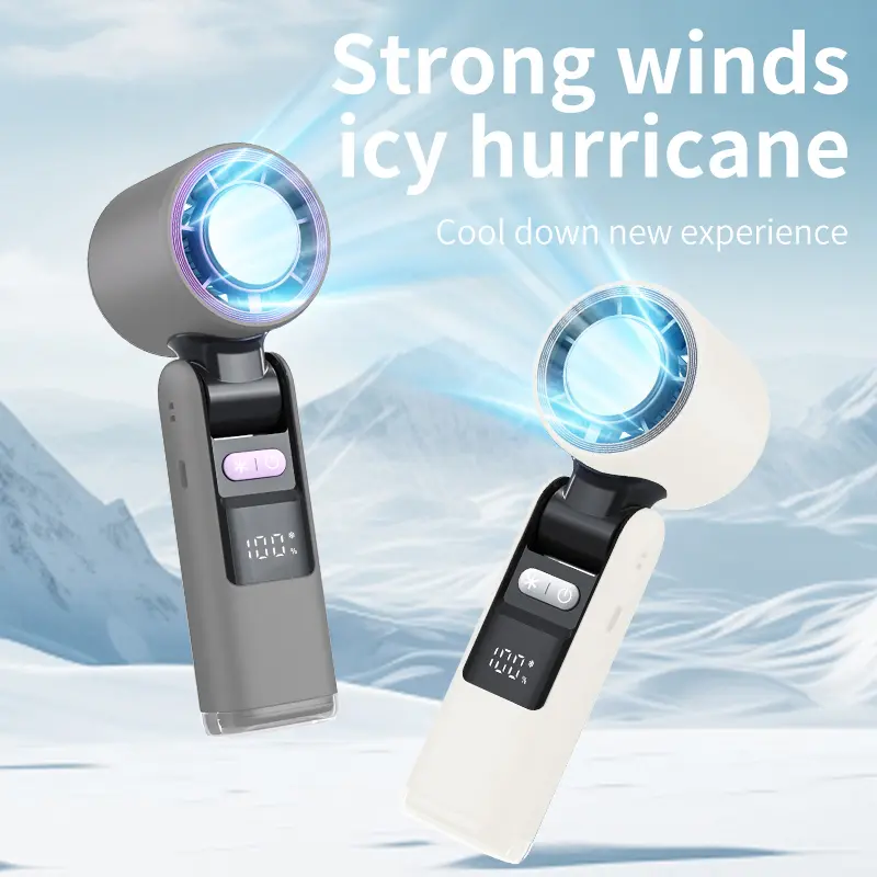 Portable Handheld Turbo Fan, Speed-Adjustable Rechargeable Foldable Collapsible Fan with Digital Display, Reduced Temperature Mode, LED Light Nightlight, Type-C Fast Charging Lithium Battery, Suitable for Lady Outdoor Use
