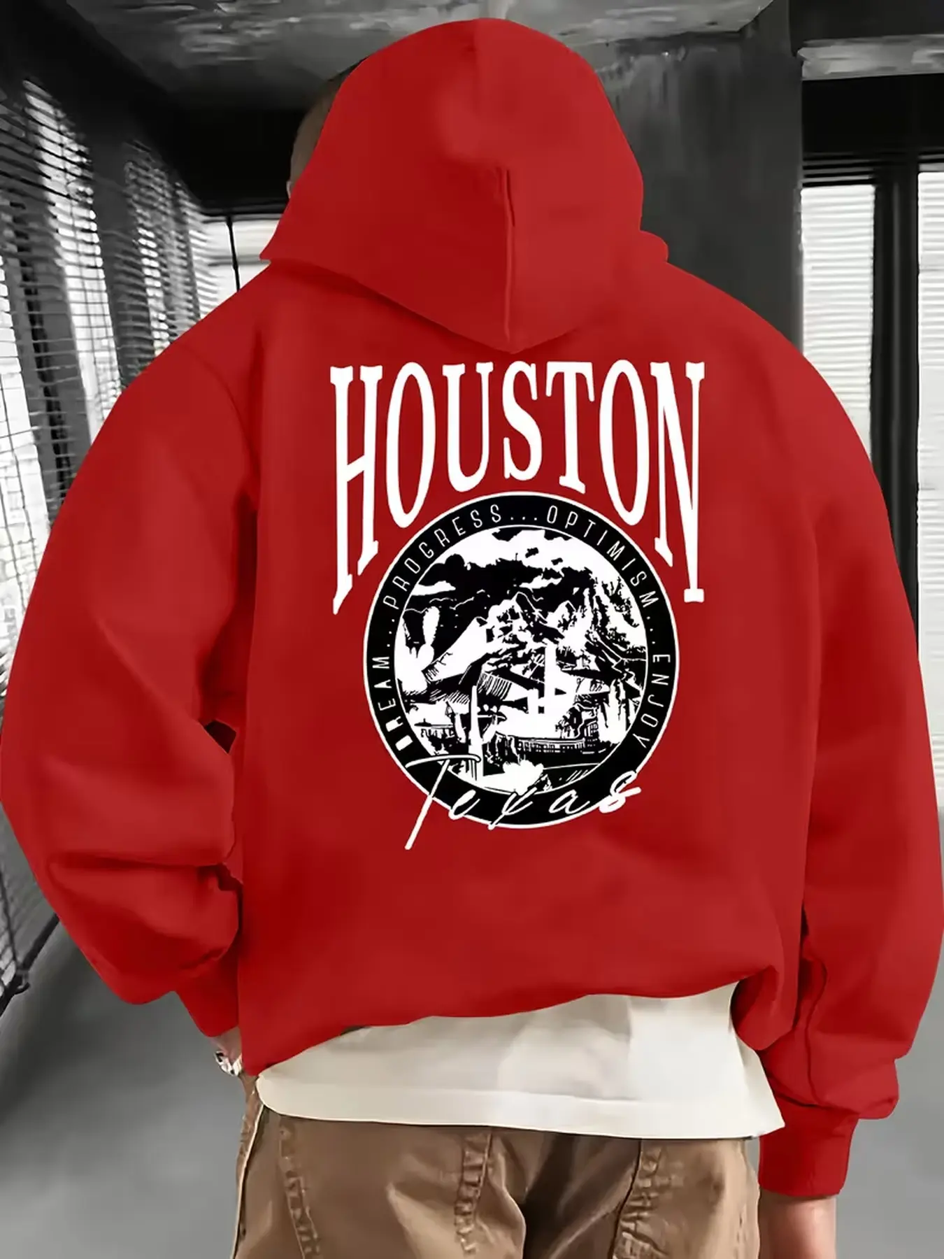 Men's casual versatile pullover hoodie with HOUSTON Texas print, for home wear and outdoor daily outfits.