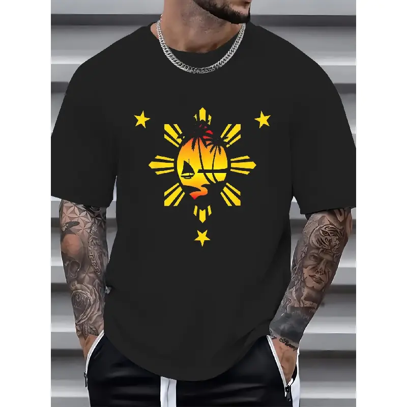 100% Cotton Guamanian Filipino Guam Philippines Mashup T-Shirt Gift T-Shirt Casual Short Sleeve Shirt, Western Outfits Shirts Men's Graphic Tees Top