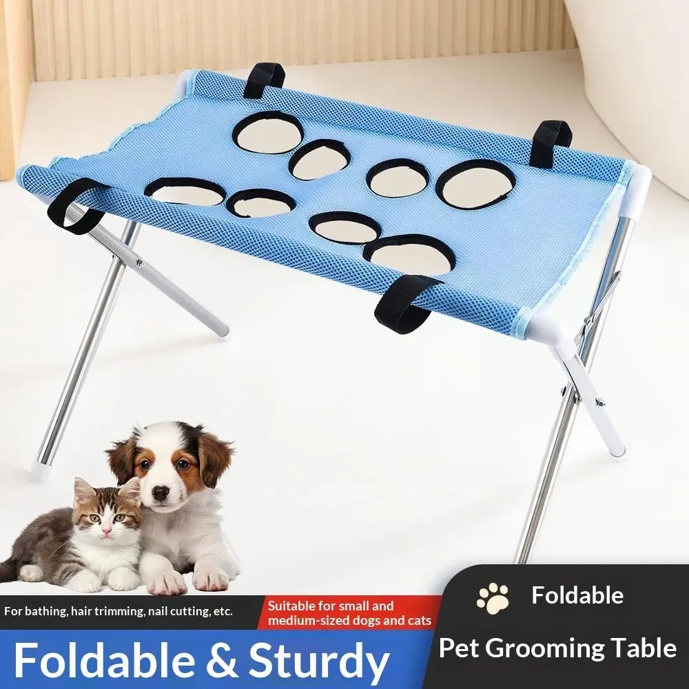New Foldable Pet Grooming Table, Multi-Functional Hammock, Breathable Non-Slip Frame, Portable Stainless Steel Stand, Easy Clean, Space-Saving