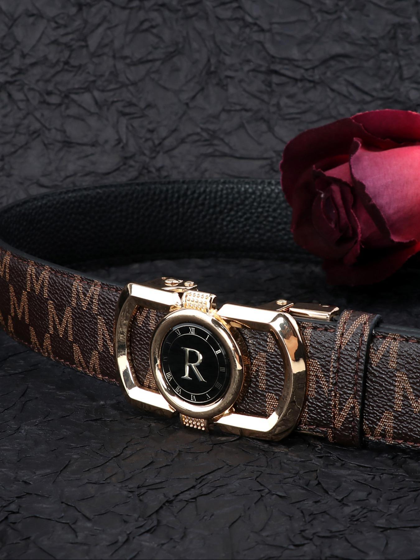 Men's Business Fashion Letter R Design Leather Belts, Casual Waistband for Jeans Trousers, Trendy All-match & Exquisite Belt for Birthday Gift