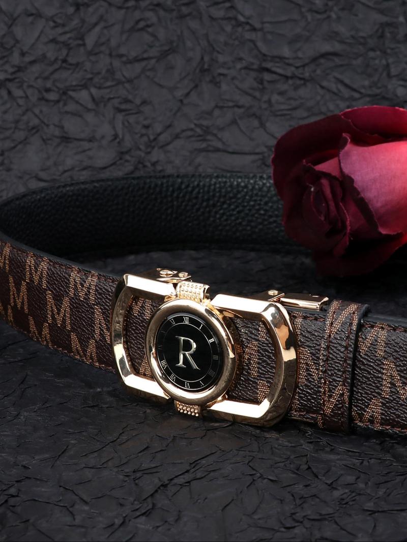 Men's Business Fashion Letter R Design Leather Belts, Casual Waistband for Jeans Trousers, Trendy All-match & Exquisite Belt for Birthday Gift