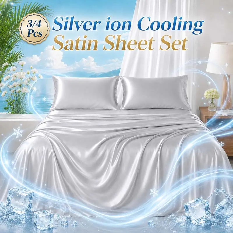 OS OMYSTYLE 2300 TC Children Bedding Satin Sheet Set -3/4 PCS,Ultimate Cooling, Soft & Cozy, Excellent Breathability, Resistant to Pilling.16‘’Deep Pocket Fitted Bedsheet,360° All-Round Wrap,Suitable for Kids Christmas Gift or Hot Summer Days -Room Decor