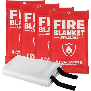 Fire Blanket 4 Pack 40"x40" CE Certified Fiberglass Heat Resistant to 1076°F No-Mess Fire Suppression for Kitchen Grill Car Camping & Home Safety