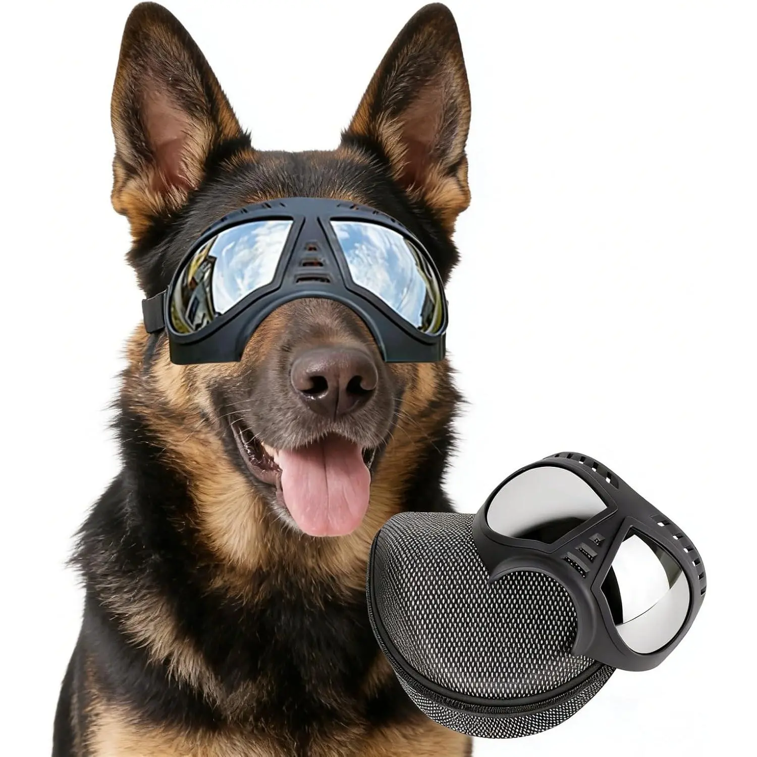 Dog Goggles for Large Dogs, Wide Snout & Soft Frame, Tactical Driving Sunglasses for Dogs Medium to Large Breed, Anti-UV Dog Eye Protection, Windproof Dustproof, Adjustable, Black