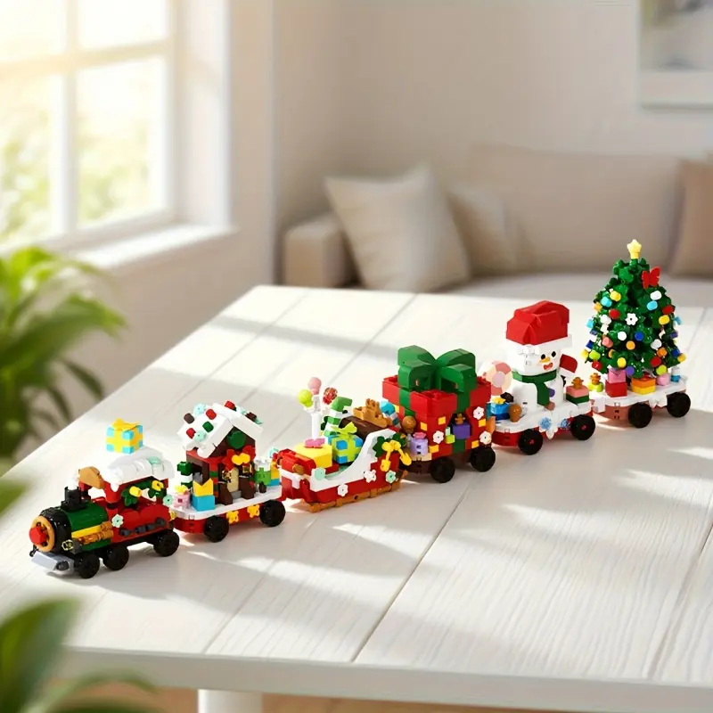 1638pcs Christmas Building Block Set, New Christmas Building Block Gift, Creative Christmas Building Block Ornament, Christmas Building Block Set, Christmas Train Building Block Set, Christmas Holiday Gift Ornament There are Christmas trains