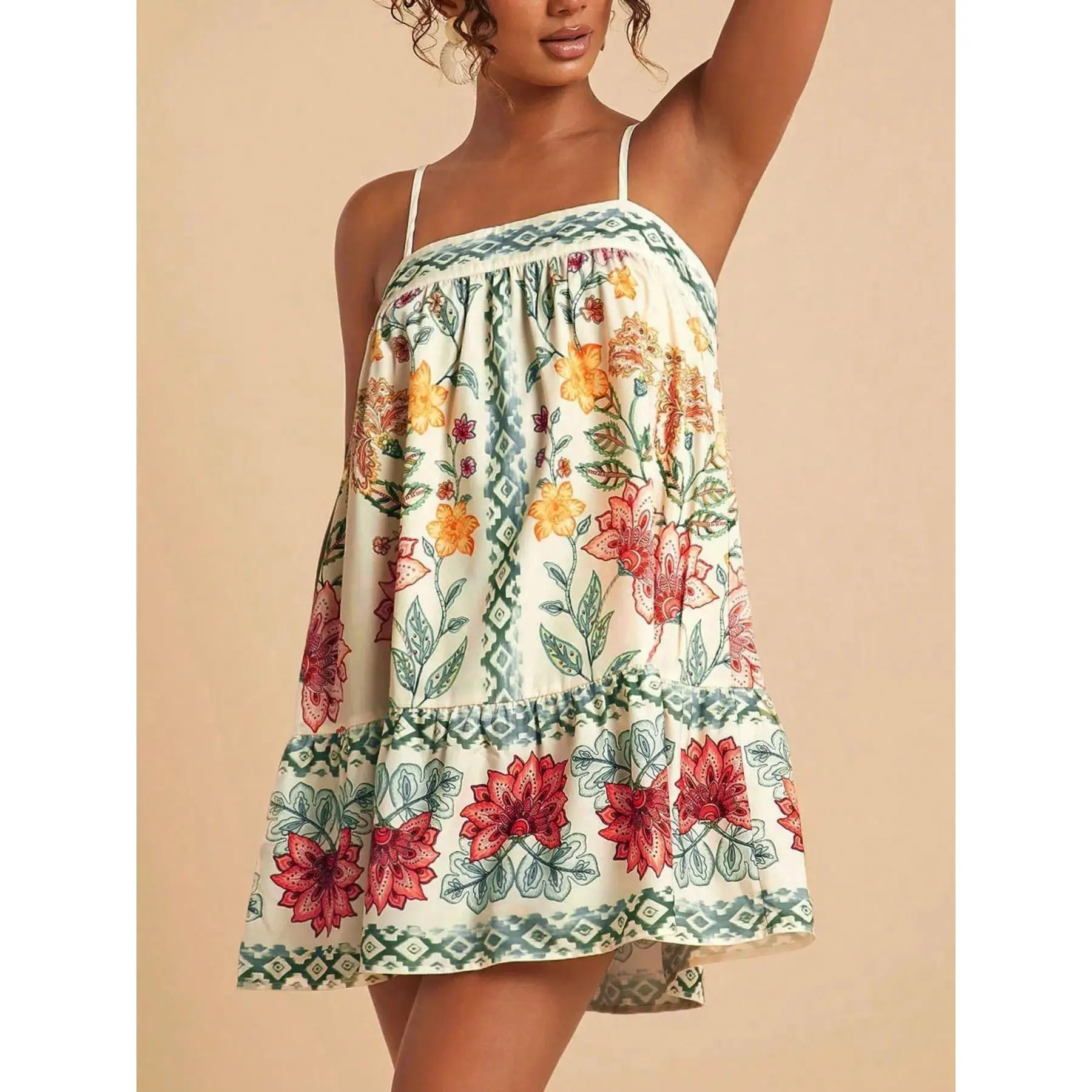 Women’s Boho Beach Print Dress, Casual Summer Sundress for Vacation, Holiday and Resort Wear