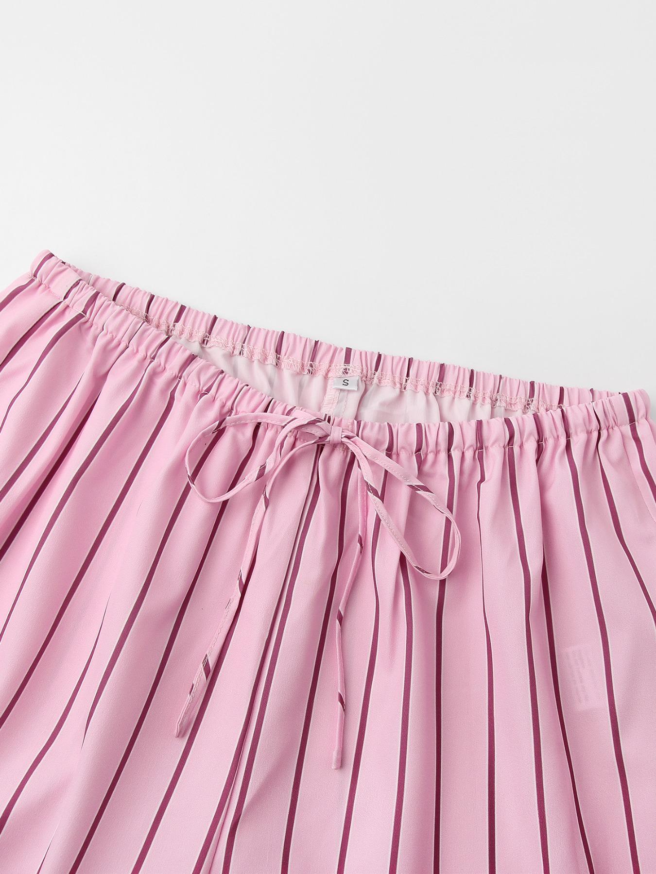 Women Striped Strapless Fitted Corset Top & Wide Leg Pants 2 Piece Set Sexy Daily Outfits Women Sets