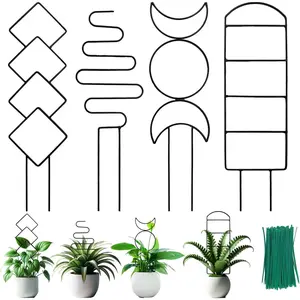 4 Packs Trellis for Climbing Plants Indoor, Small Garden Metal Trellis for Potted Plants Outdoor for Vine Ivy Flower Plant Support, 4 Different Black Iron Patterns