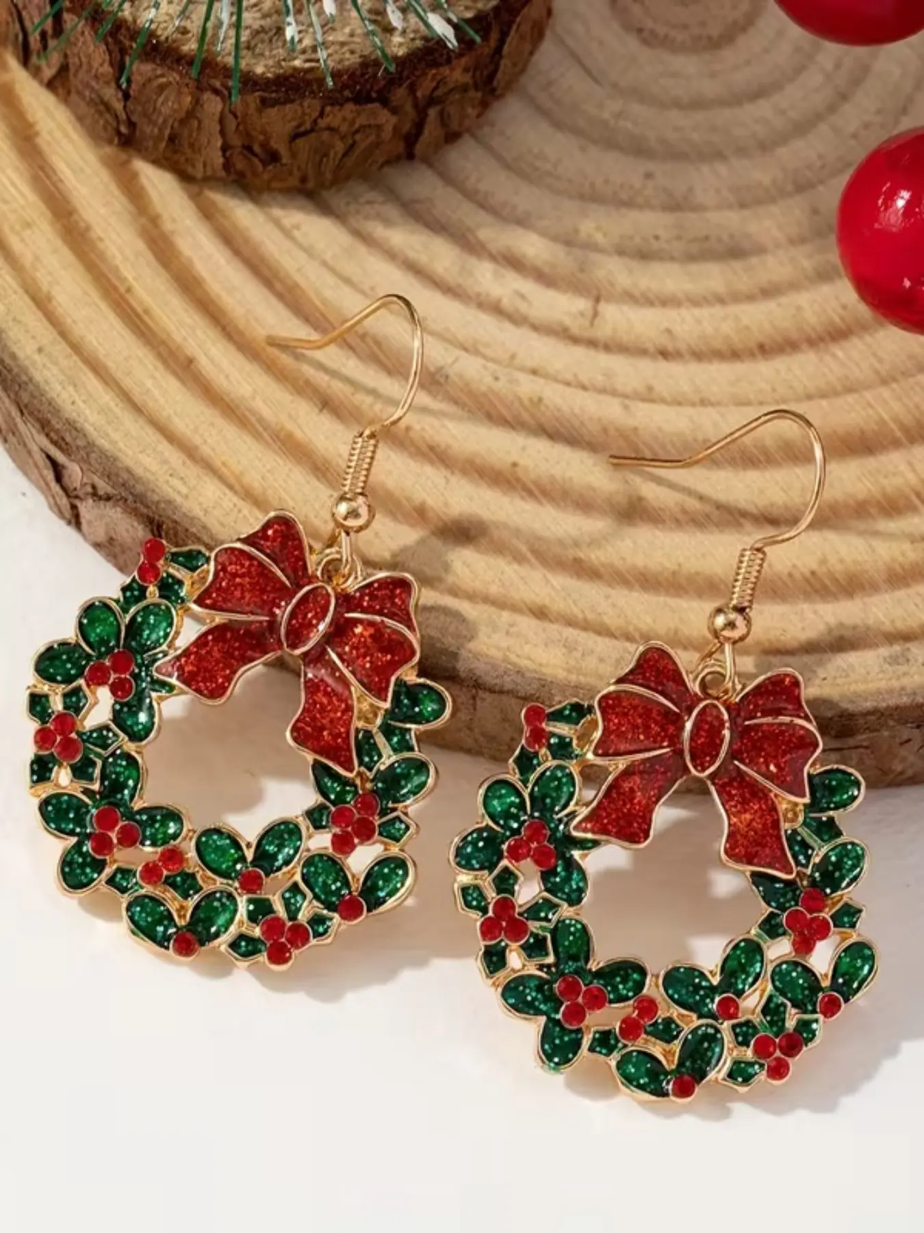 Christmas Earrings Hoop Rhinestone Bow, Party Jewelry Gift, Holiday Dance Wear, Valentine's Day Present