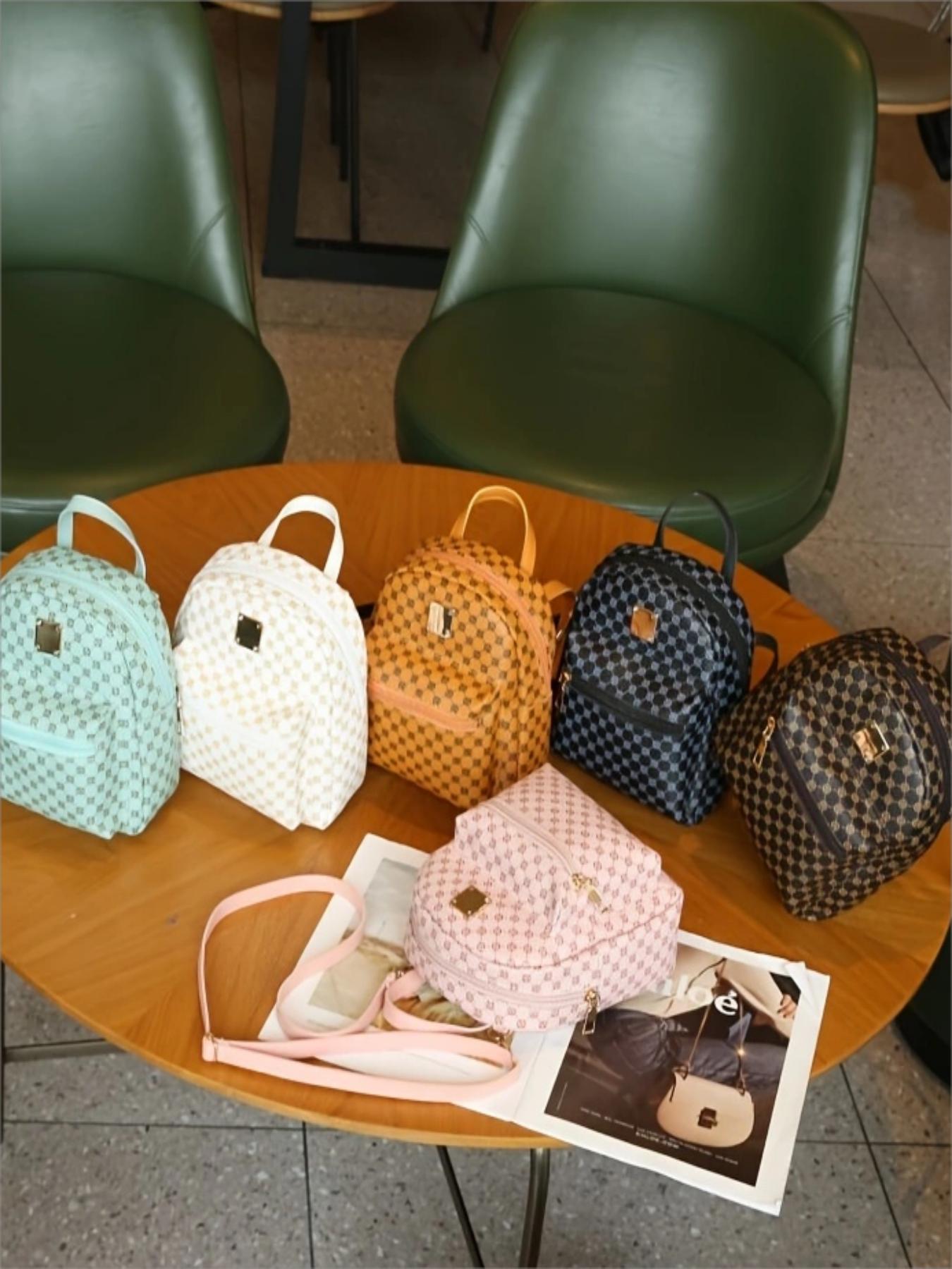 Mini Fashion All over Print Pu Leather Backpack, Casual Versatile Zipper Backpack for Women, Commuter School Book Bag for Students Travel