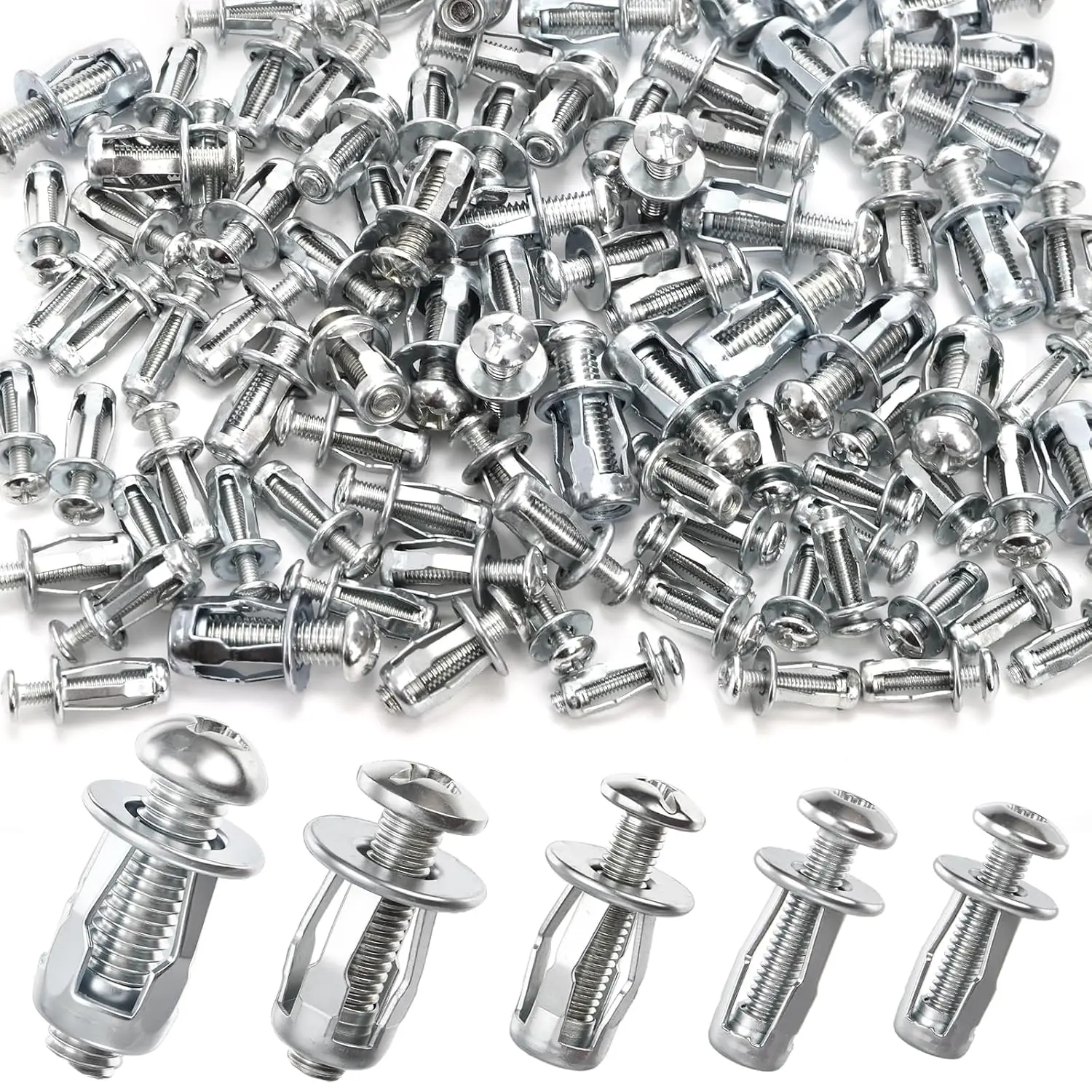100 count Expansion Screw Petal Nut, M4 M5 M6 M8 Hollow Wall Anchors Nuts Kit with Screws, Steel Drywall Anchors Jack Nuts for Sheet Metal, Gypsum Board, Thin Panels & DIY Projects