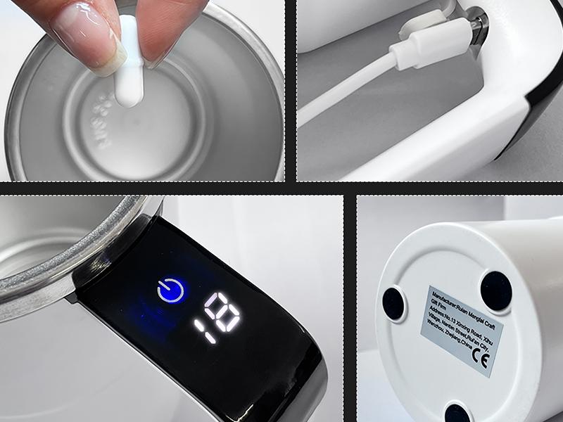 13 OZ Automatic Stirring Coffee Cup, Coffee Cup with Magnetic Capsule, with Temperature Display Function, Suitable for Coffee, Beverages, Hot Cocoa, Coffee Bar Drinkware, Reusable USB Rechargeable Cup Travel Mug Reusable Black Coffee