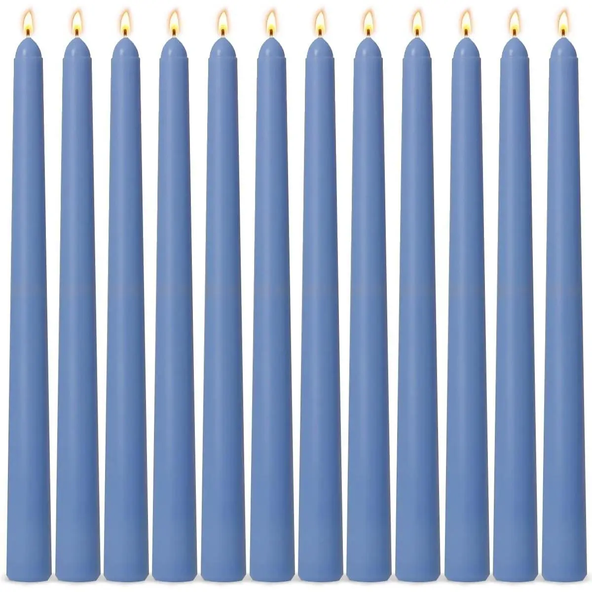 Dusty-Blue Taper Candles 12-Pack, 10in Unscented Dripless Candlesticks, 7-8hr Long-Lasting Burn, Ideal for Home Decor, Dinner Parties