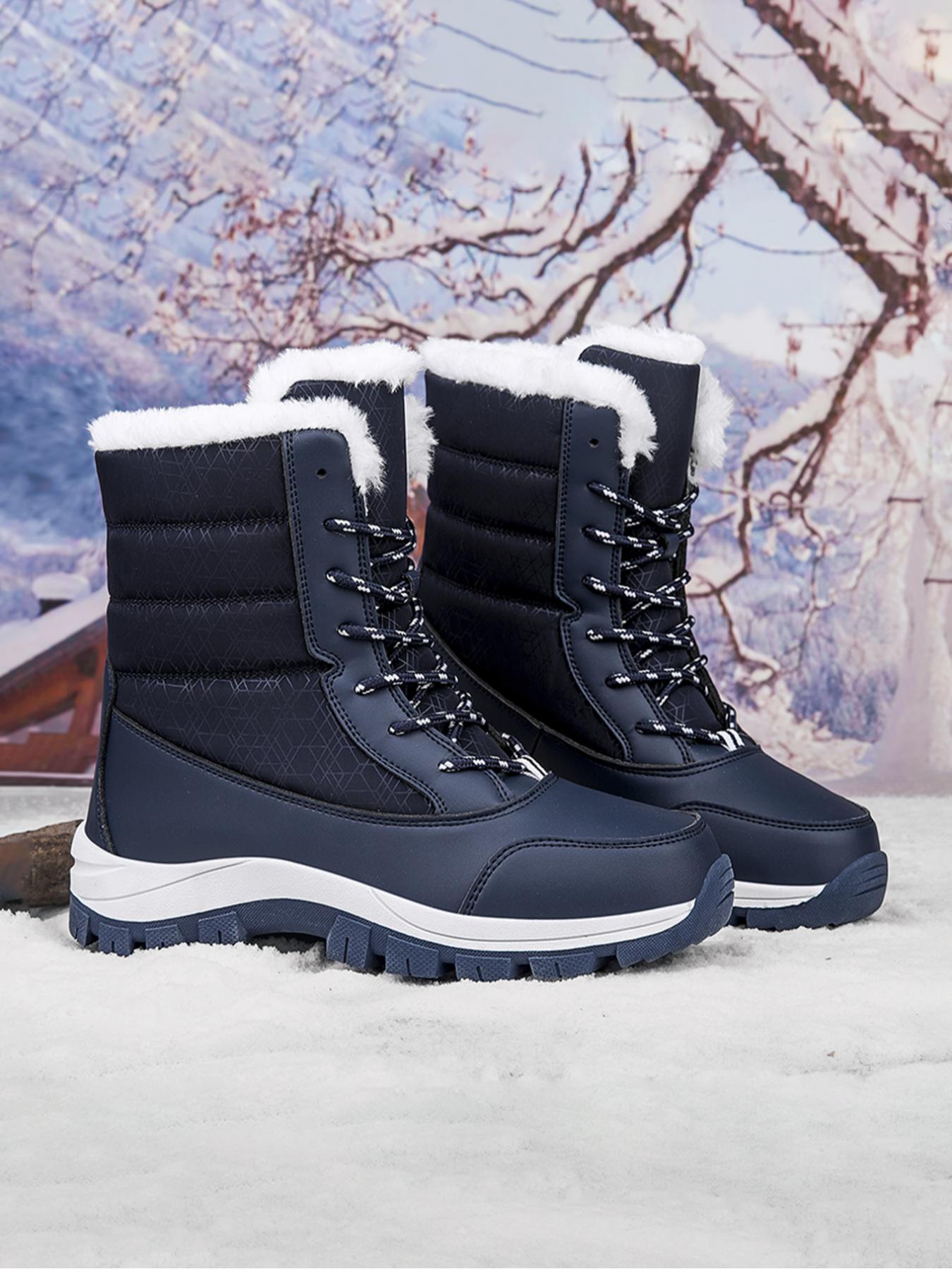 Women's Lace Up Hiking Boots, Sporty Warm & Non-slip Snow Boots for Outdoor Activities, Sports Shoes for Women