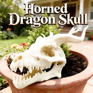 A dragon head bone outdoor ornament with horns, a Mystical collectible art piece, suitable for creative interior design, a must-have for niche collectors, and a perfect gift for birthdays, Christmas, and Halloween.