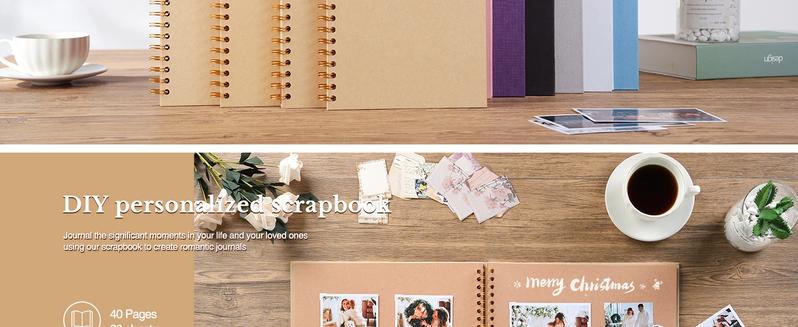 8 x 8 Inch DIY Scrapbook Album 40 Pages Hardcover Kraft Paper Scrap Book Photo Albums Memory Book for Wedding and Anniversary Family (Yellow, 8 Inch)