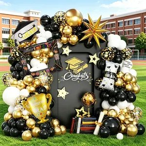 135 Piece Graduation Party Decoration Set, Includes Frame, Trophy, Confetti Stars, Caps, Certificates, Latex & Foil Balloons