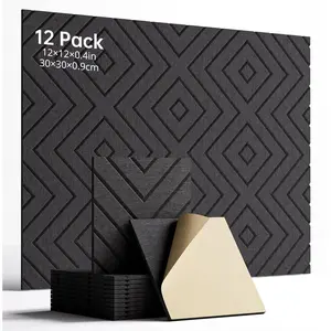 Sound Proof  Panels for Walls, 12 Pack Self-Adhesive Acoustic Panels, 12" X 12" X 0.4" Soundproof Wall Panels for Door, Ceiling,  Office Black