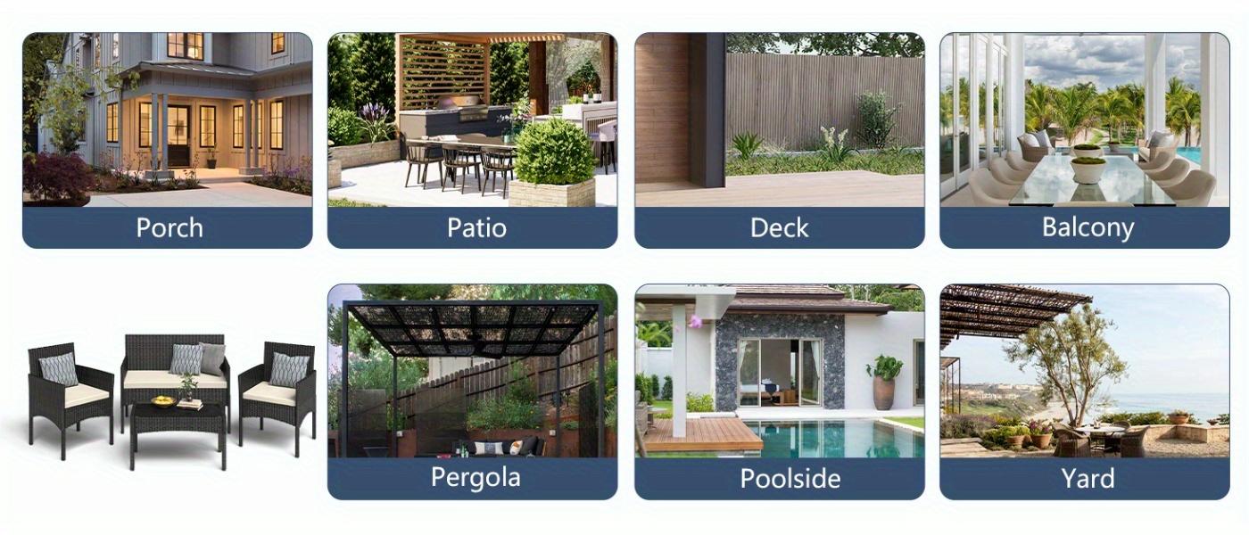 4-Piece Outdoor Wicker Rattan Patio Furniture Set – Black Conversation Set with Waterproof Cushions and Side Table, Ideal for Lawn, Backyard, Garden, Balcony, Porch & Poolside, Perfect for Outdoor Gatherings and Relaxation 4-Piece Outdoor Wicker Rattan Patio Furniture Set – Black Conversation Set with Waterproof Cushions and Side Table, Ideal for Lawn, Backyard, Garden, Balcony, Porch & Poolside, Perfect for Outdoor Gatherings and Relaxation