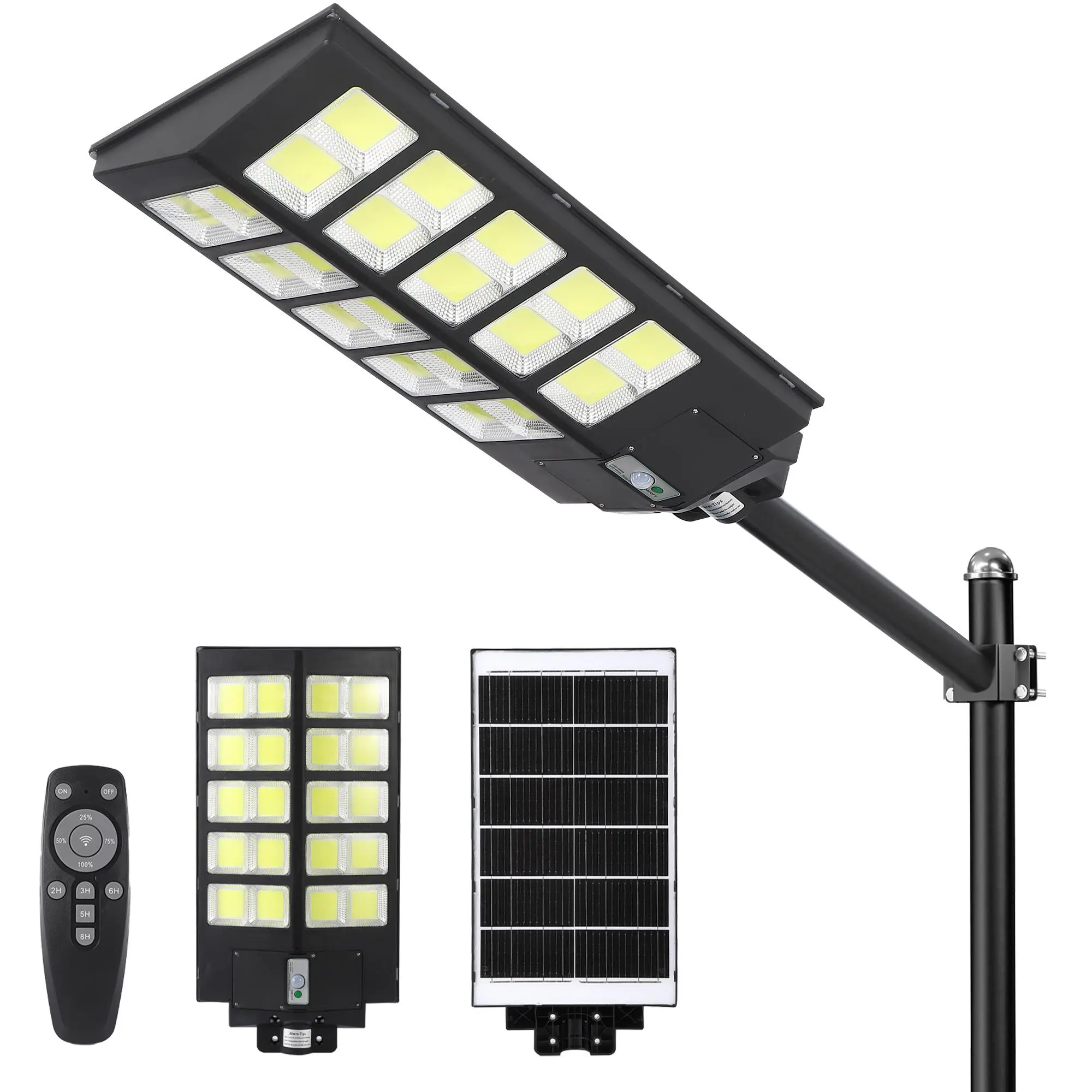 Solar Street Lights Outdoor Waterproof Solar Powered Commercial Area Light with Motion Sensor Dusk to Dawn Bright COB LED Daylight Security Wall Pole Mount Lamp for Driveway Yard Parking Lot Garden Highway Wireless Fence Light