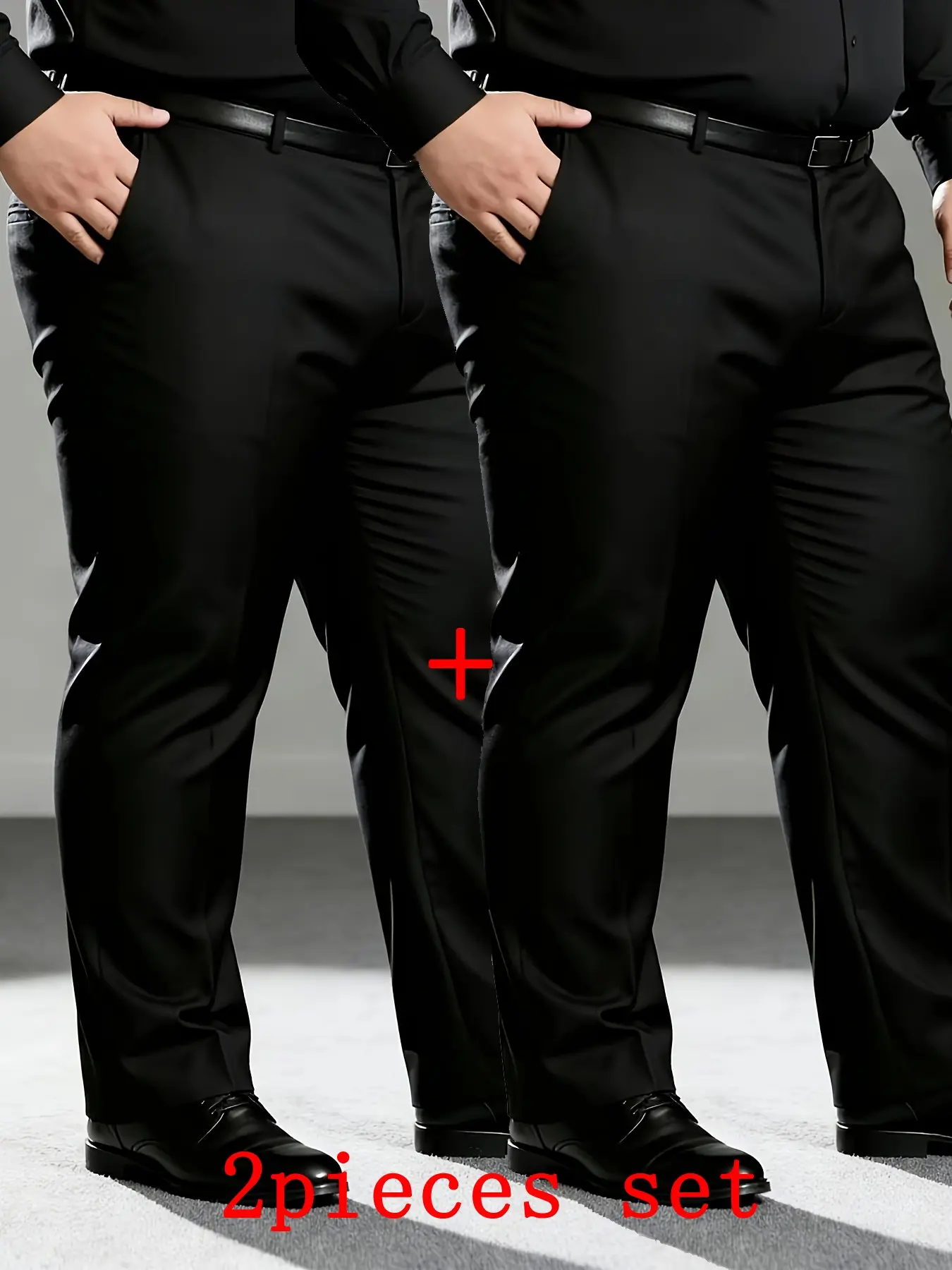 2 Pack Big Tall Men Lightweight Thin Dress Pants, Elastic Stretch Waist Breathable Non-Sticky Business Casual Slacks, Wrinkle Resistant Work Trousers for Plus Size Guys, Menswear