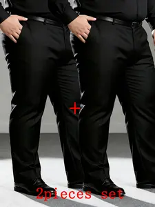2 Pack Big Tall Men Lightweight Thin Dress Pants, Elastic Stretch Waist Breathable Non-Sticky Business Casual Slacks, Wrinkle Resistant Work Trousers for Plus Size Guys