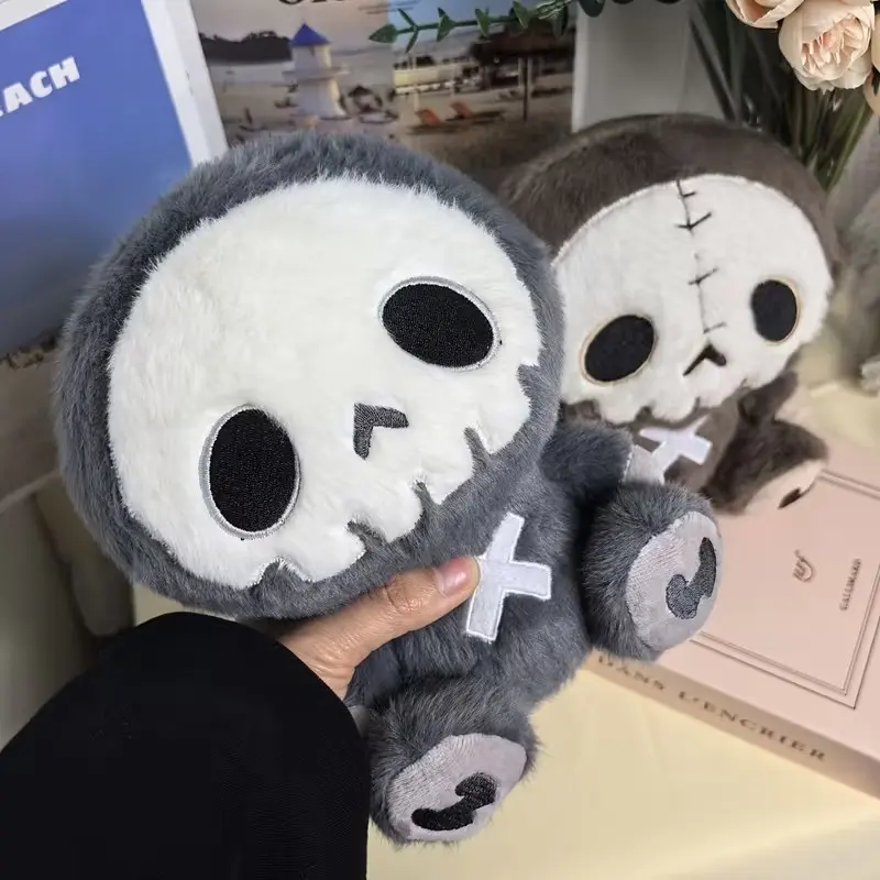 Cute Skull Plush Toy, Soft Fluffy Skull Doll, Gothic Halloween Stuffed Animal, Spooky Cute Skull Puppet, Halloween Birthday Gift, Room Decor