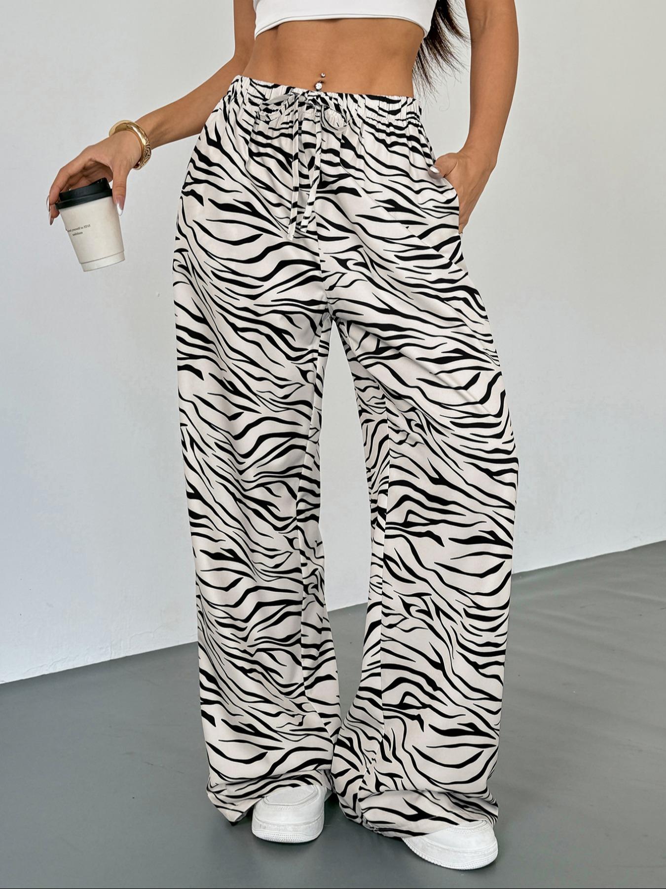 Women's Leopard Print Tie Front Pocket Wide Leg Pants, Casual Comfy Straight Leg Trousers for Daily Wear, Ladies Bottoms for All Seasons, Womenswear