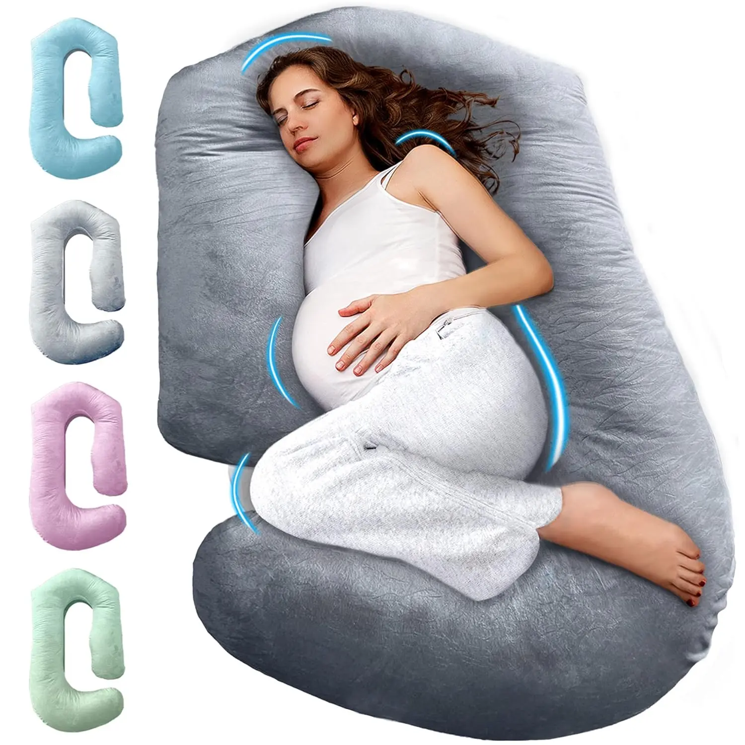 Pregnancy Pillows  Sleeping – 57-Inch Maternity Pillow  Pregnant Women with Removable Washable Cover – Support  Back, Belly, Neck, Legs, and Hips – V C U Shaped Full Body Pillow
