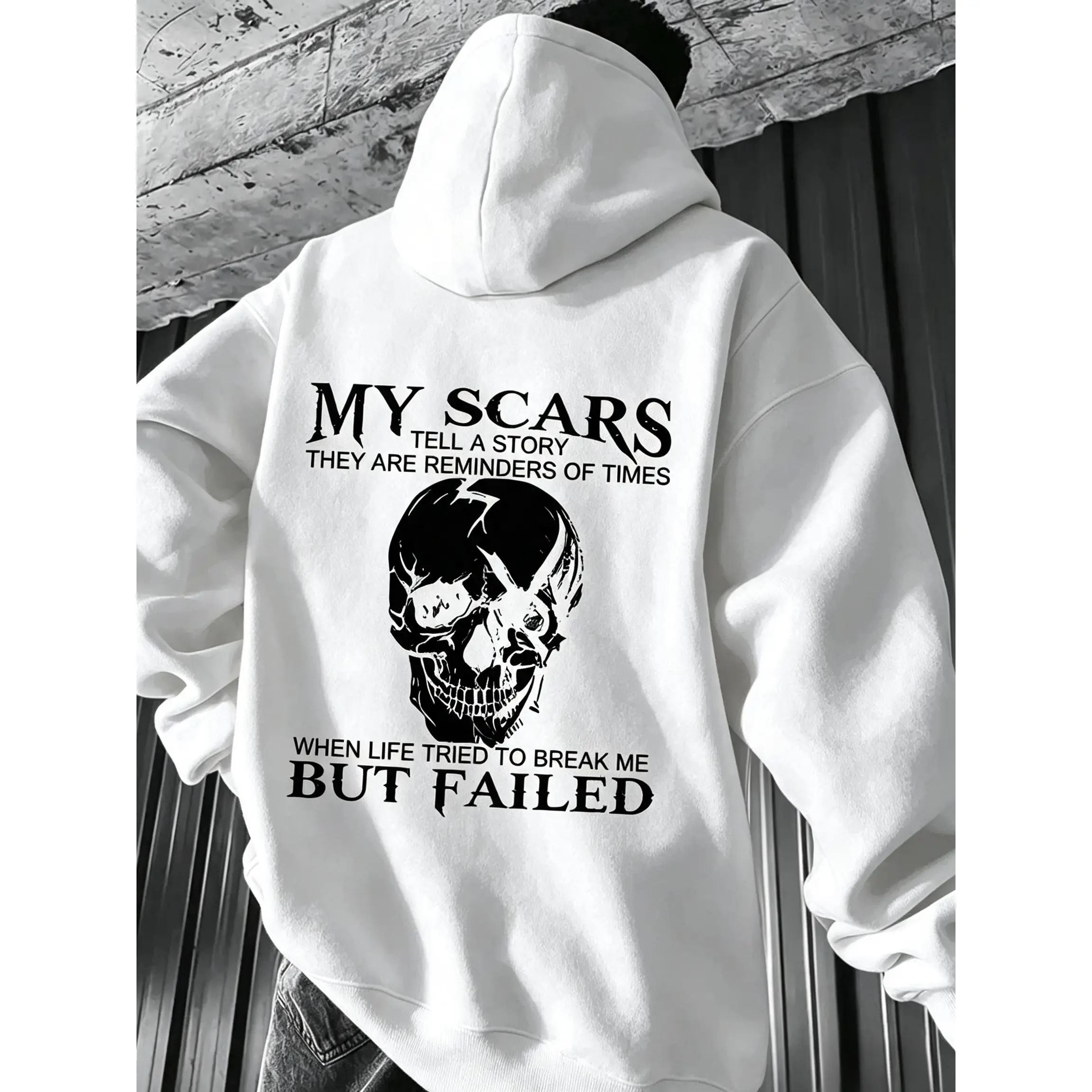 When Life Tries to Destroy Me But It Failed Directional Printing, Men's Casual and Comfortable Hooded Sweatshirt, Fashionable Long Sleeved Hooded Sweatshirt, Autumn and Winter Casual Versatile Top