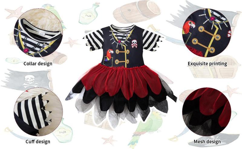 KF5-GCS035   Toddler Baby Girl Pirate Costume Halloween Sea Buccaneer Tutu Dress And Head Scarf With Pirate eye mask