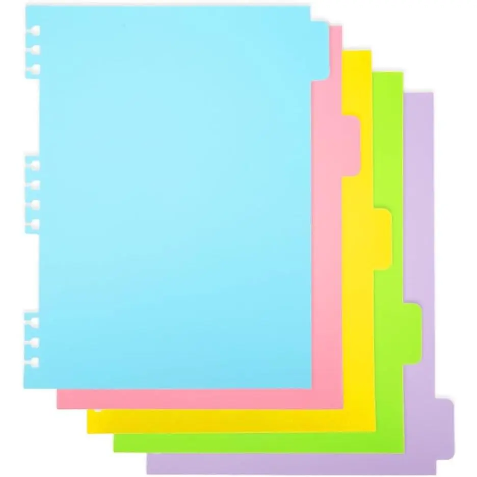 5 Pack Notebook Dividers, Colorful Durable PVC Movable Dividers, Blank Tabbed Dividers, Only Suitable for 18-Ring Twin Spiral Binding Notebooks for School Office and Home Organization (7.28"x9.8")