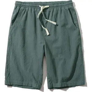 SIR7 Men's Linen Casual Classic Fit 11 Inch Inseam Elastic Waist Shorts with Drawstringgift