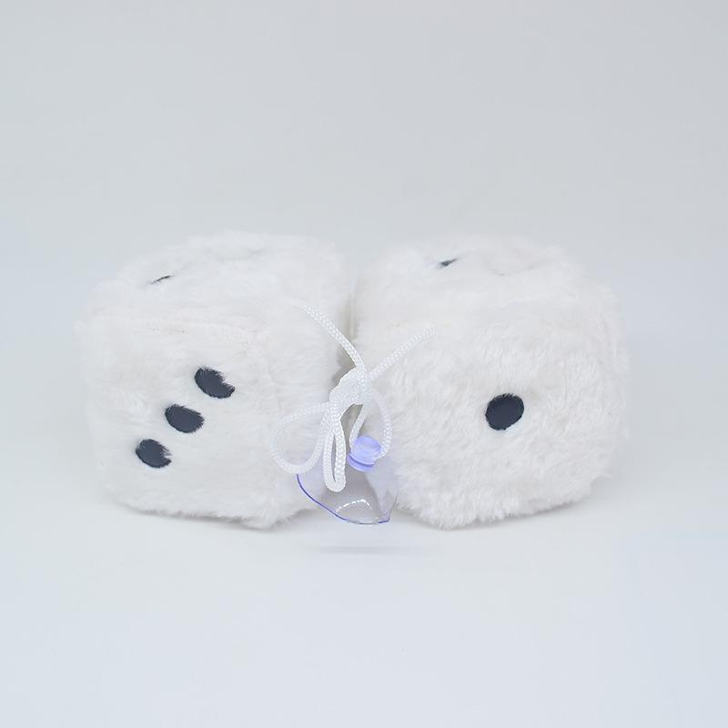 6cm long hair hot stamping dice plush toy cube pendant, rearview mirror pendant sieve