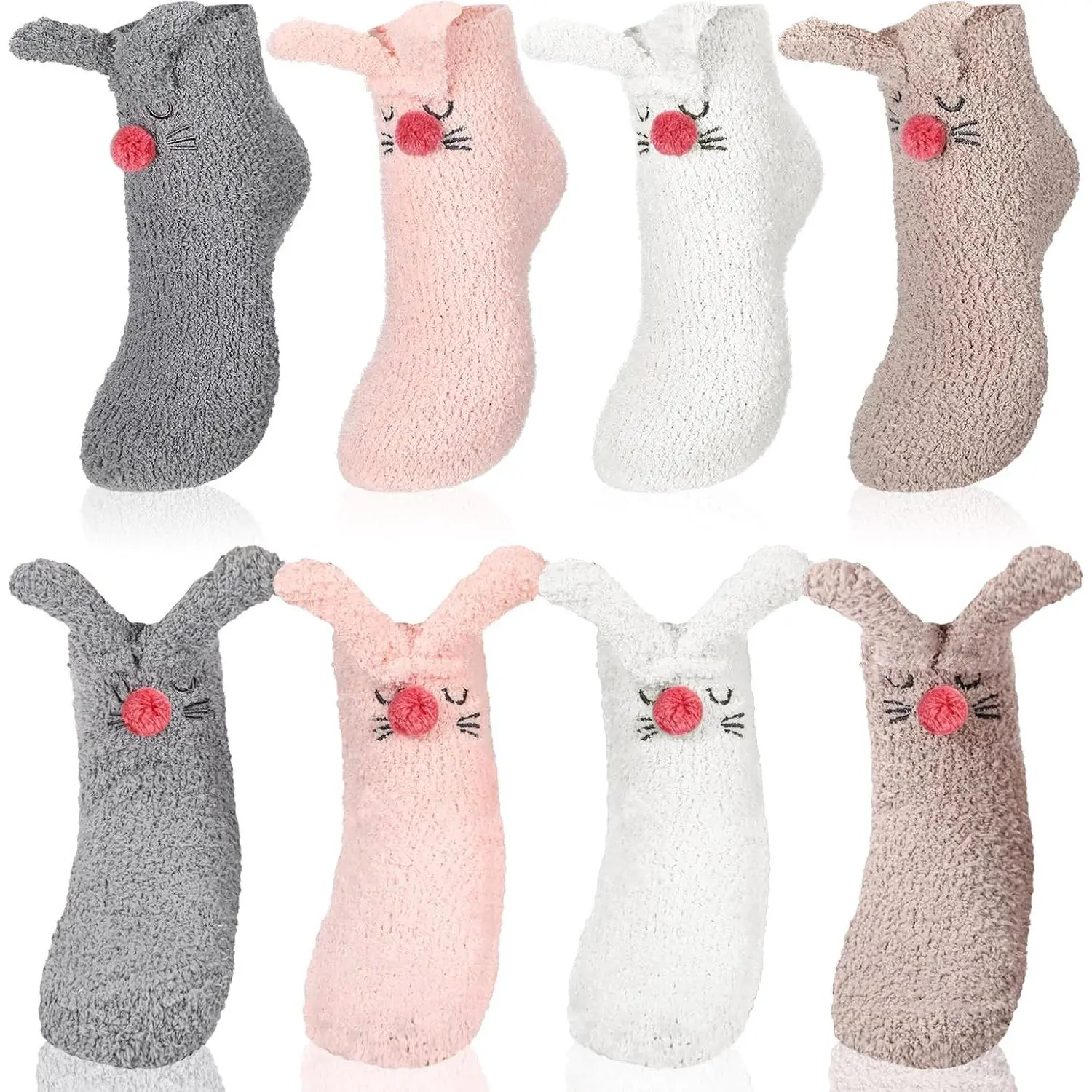 4 Pairs Easter Bunny Slipper Socks Rabbit Fuzzy Socks Soft Warm Animal Socks Cute Warm Sleeping Socks for Women