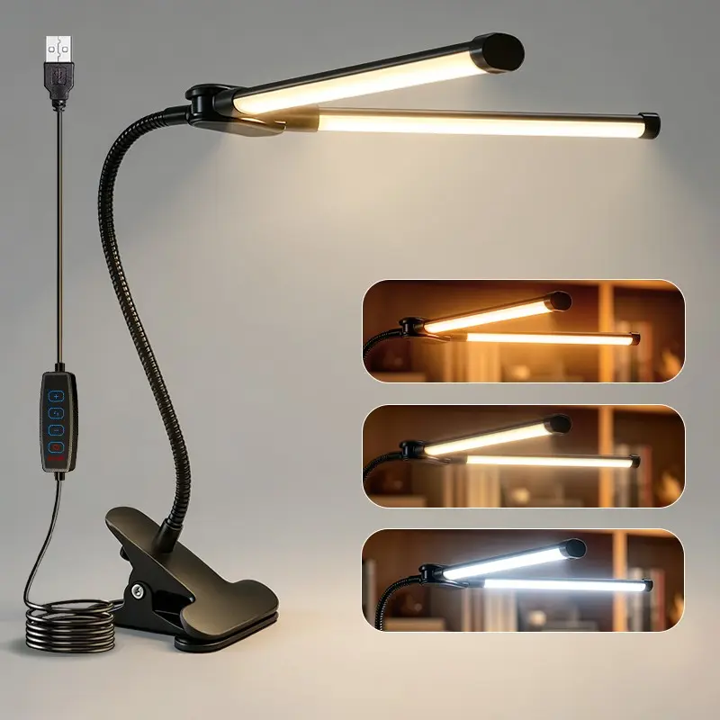 1pc LED Smart Desk Lamp for Home Office with Clamp Leds Light 3 Color Modes And 10 Brightness Levels Flexible Gooseneck Adjustable Lighting Book Lights, Easy Clip on Reading Headboard, Christmas Gifts