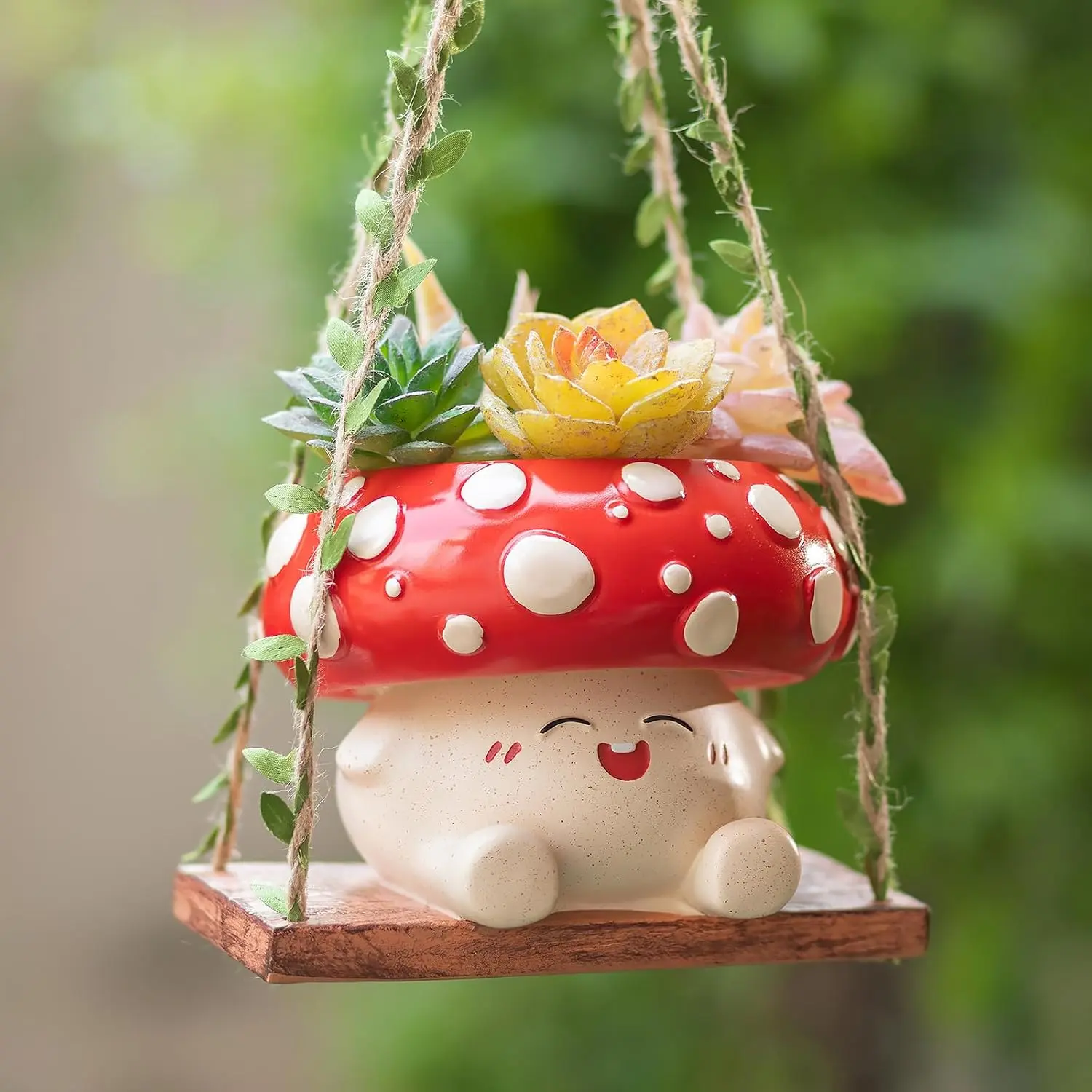 Cute Mushroom  Planter for  with 3.9inch Opening | Gardening Gifts for Women  Lovers, Smiley Swing Flower Pot with Drainage, for  Pothos, for Kitchen, Outdoor