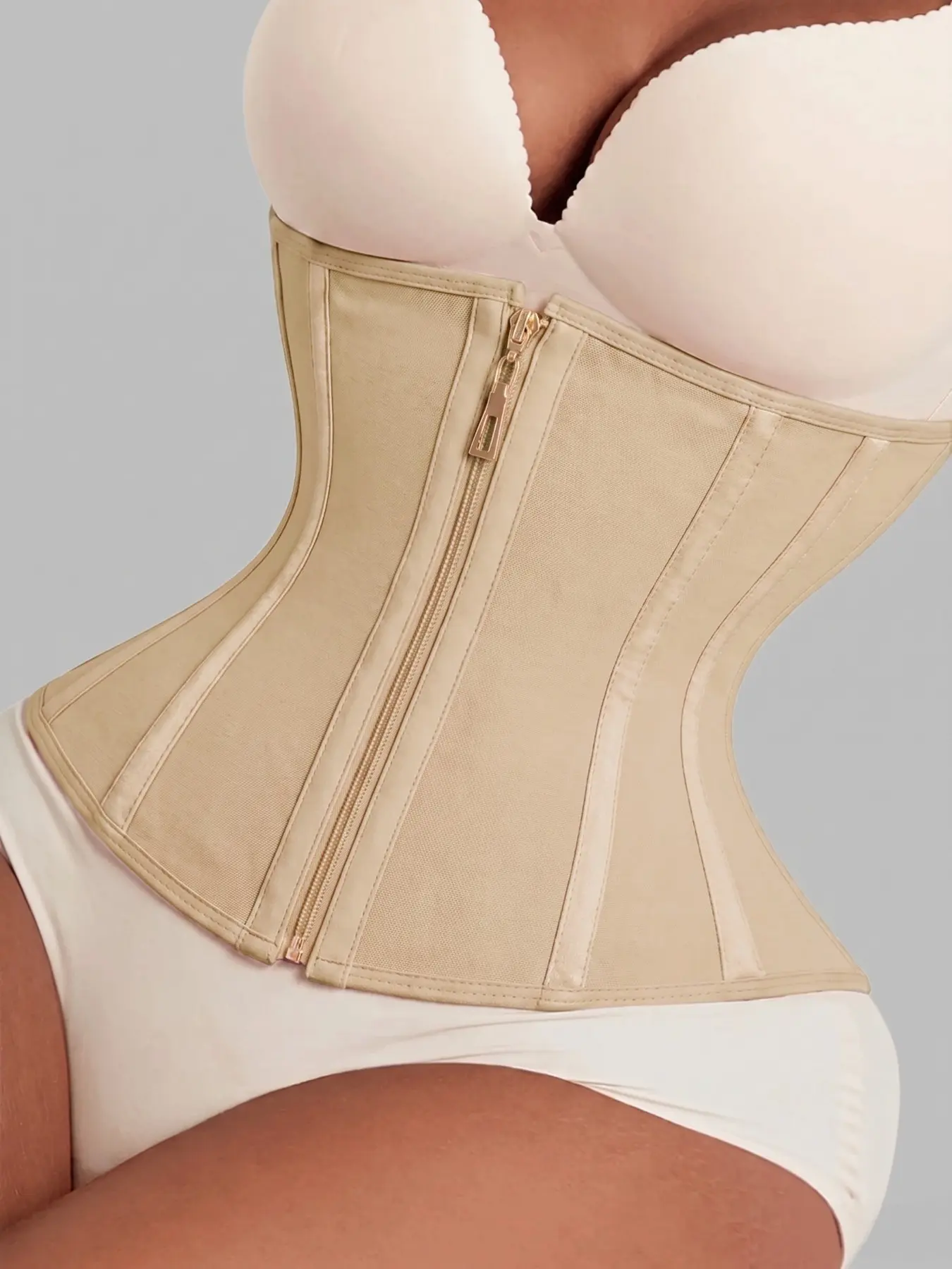 1 Count Women's Smooth Tummy Control Support Waist Trainer, Fajas, Double Closure Gold Zipper & Hook Shapewear Belts, Contouring Boned Waist Cincher, High Compression Sturdy Steel Bone Girdle, Suitable For Daily Outings & Casual Social Events