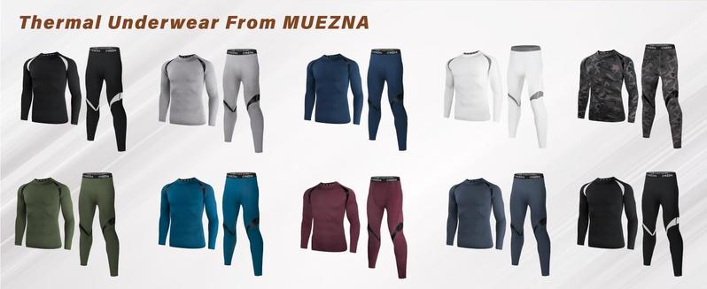 Muezna Men's Thermal Top and Bottom Set Underwear Long Johns Base Layer with Soft Fleece Lined Fabric Black with White Accents